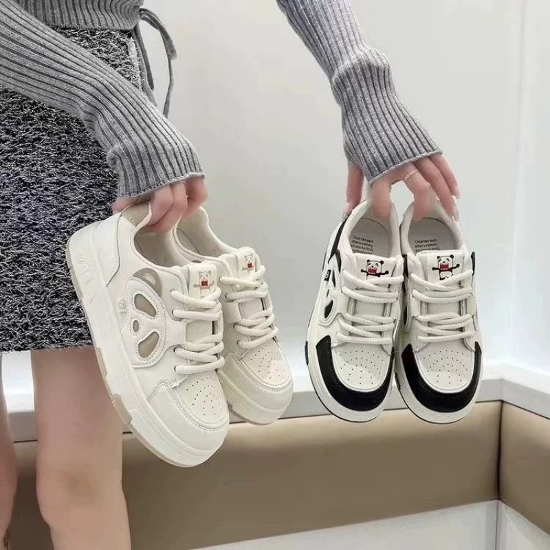 2025 free shipping spring hot selling panda white shoes, women's new board shoes, thick soled casual sports shoes