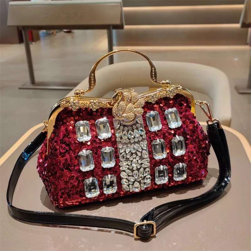 Spring new crystal sequin metal buckle handbag banquet dress daily large-capacity one-shoulder cross-body leather women's bag