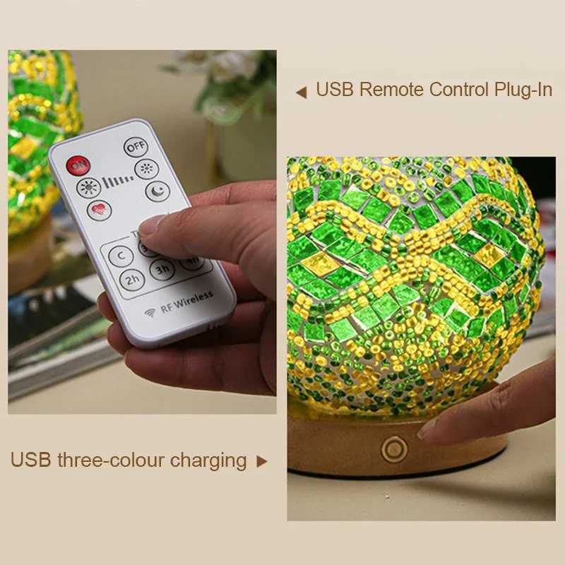 Bohemian LED Desk Lamp USB Button Warm Dimming Stained Glass National Style For Home Bar Bedroom Decor Creative LED Table LampM251125