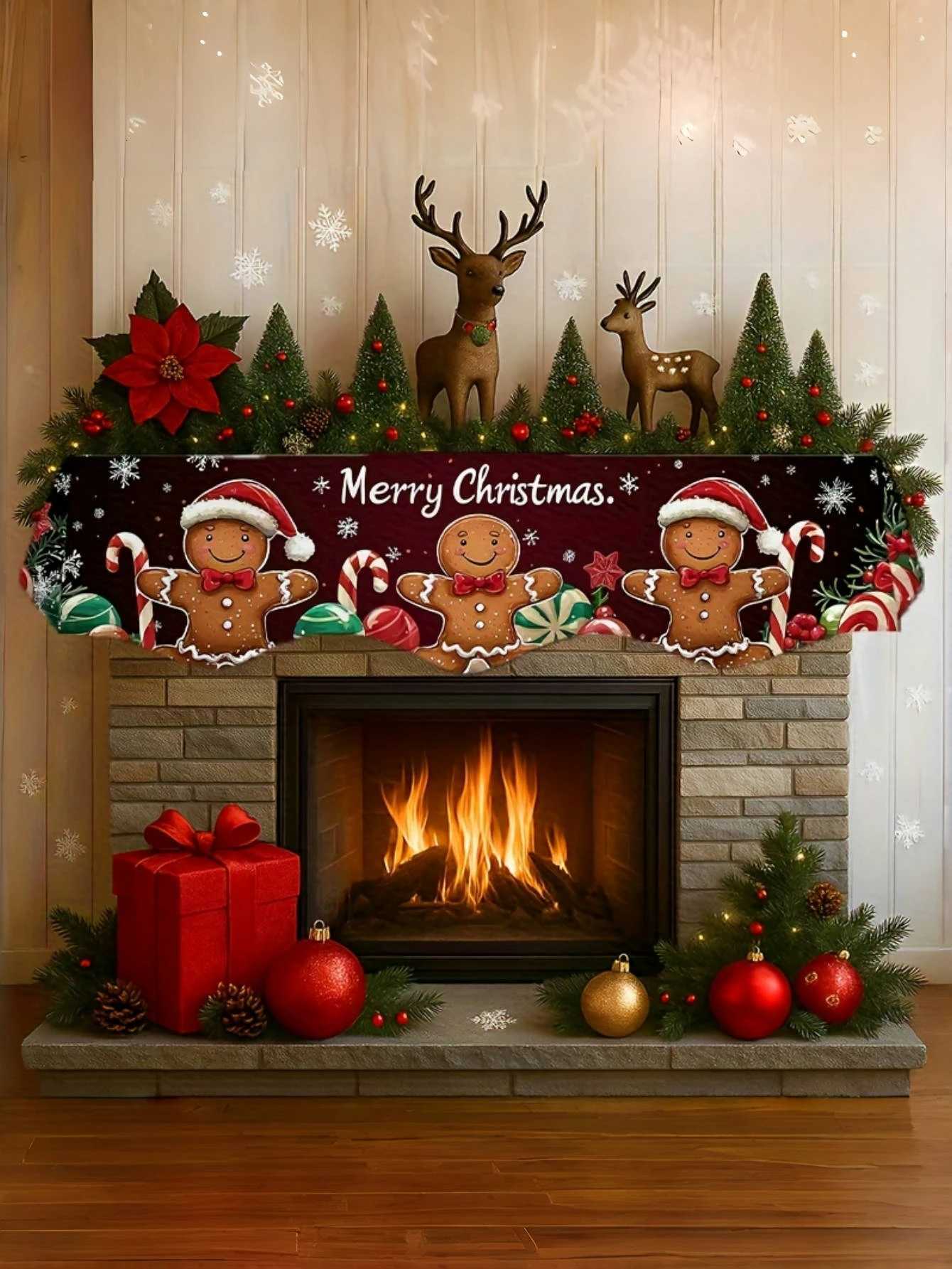 1 pcs Christmas Fireplace Scarf - with Gingerbread Man Greetings is your perfect holiday gift and suitable for home decorationM251125