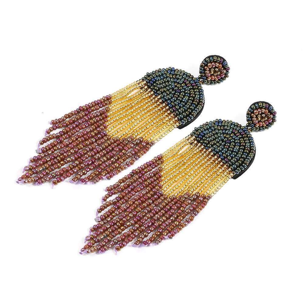 Boho Jewelry Wholesale Chic Art Deco Long Dainty Ethnic Bohemian Black Fringe Tassel Dangle Rice Seed Beaded Earrings For Women