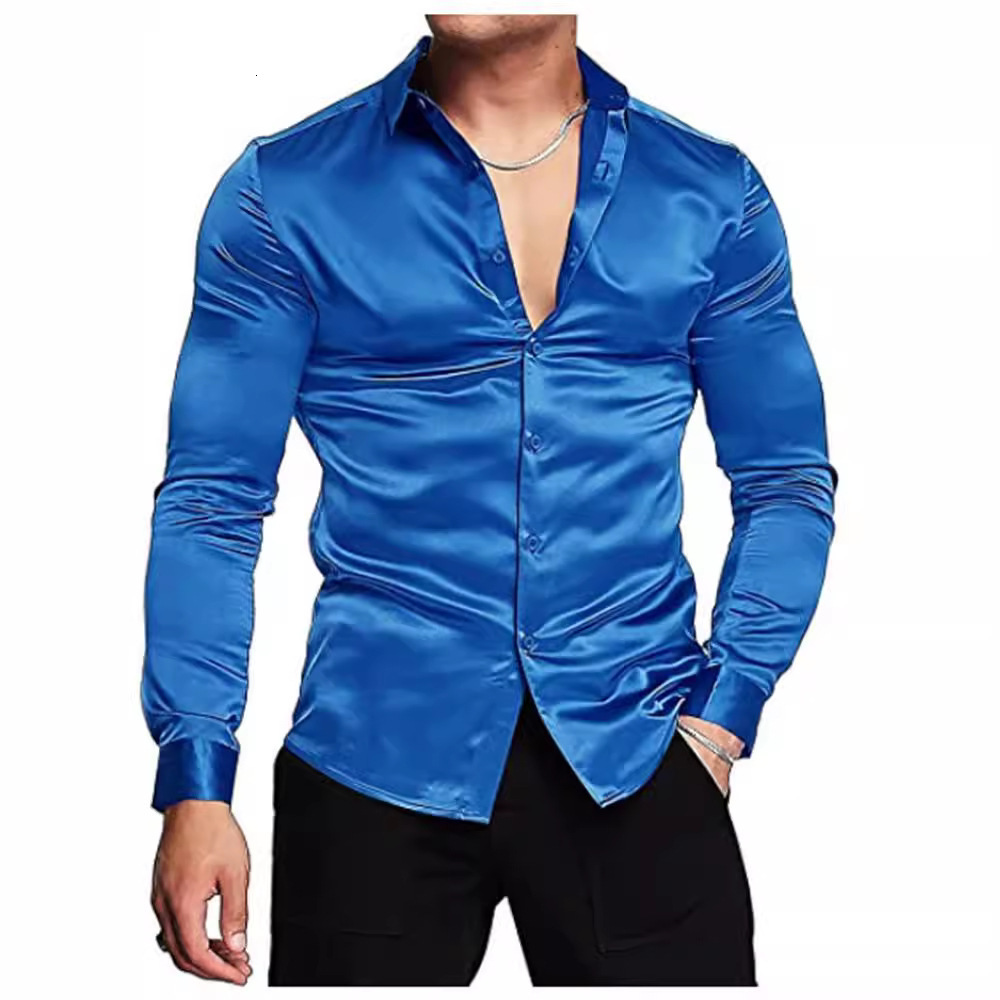 2022 autumn fashion mens bright face solid color ball shirt 240923