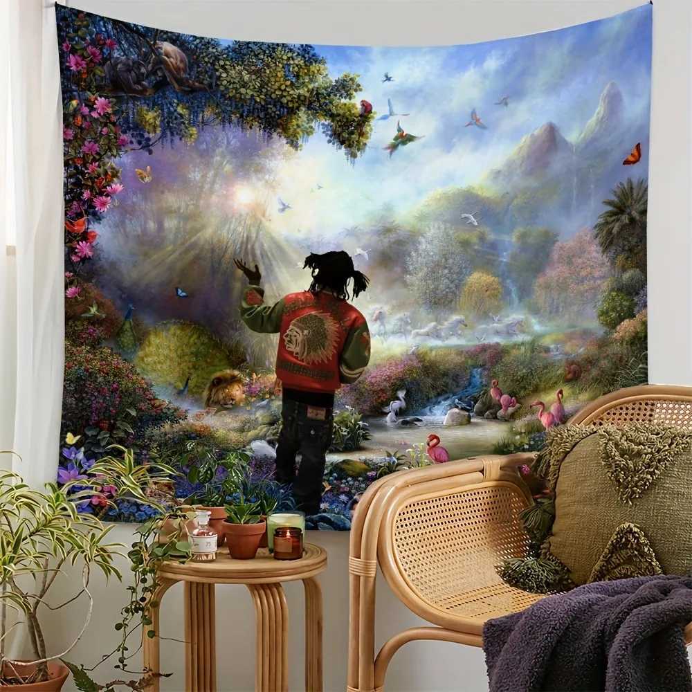 1pcs Landscape Flower and Bird Printed Tapestry Wall Hanging Tapestry for Bedroom and Living Room Festival Party DecorationM251125