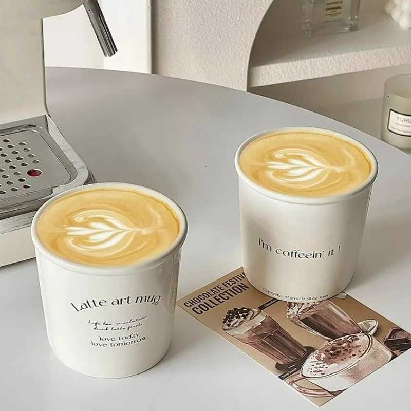 Paper Cup Shape Ceramic Mug Rolled Edge Coffee Mugs Nordic Style Letter Latte Ceramic Mugs Home Cafe Tools Y251125