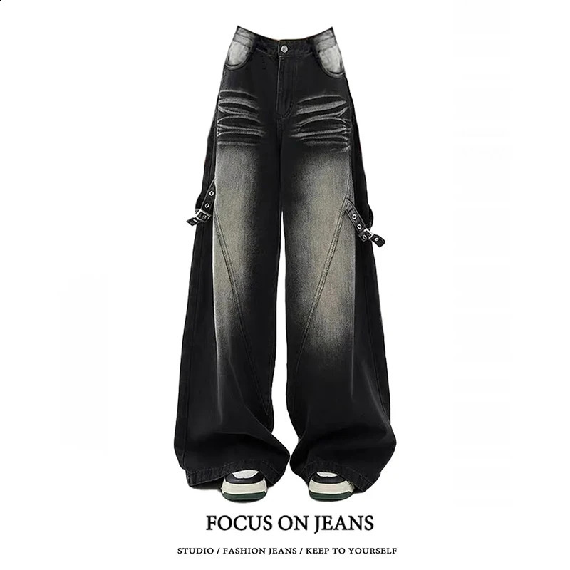 Baggy jeans clothing Hip Hop retro wide leg casual black pants 250417
