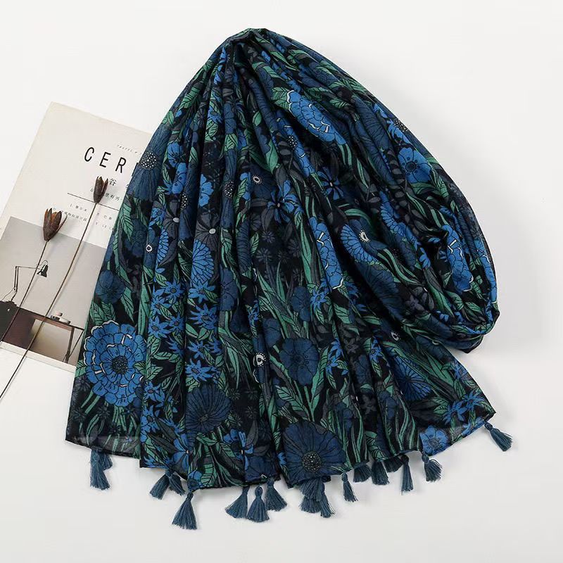 T557 shawl sunscreen retro ethnic art print thin silk scarf cotton and linen neck scarf travel fashion ladies