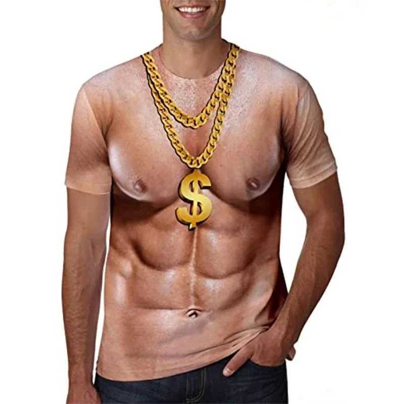 Interesting muscle body 3D printed T-shirt mens designer clothing street clothing short sleeved top T-shirt ugly chest hair T-shirt W250425