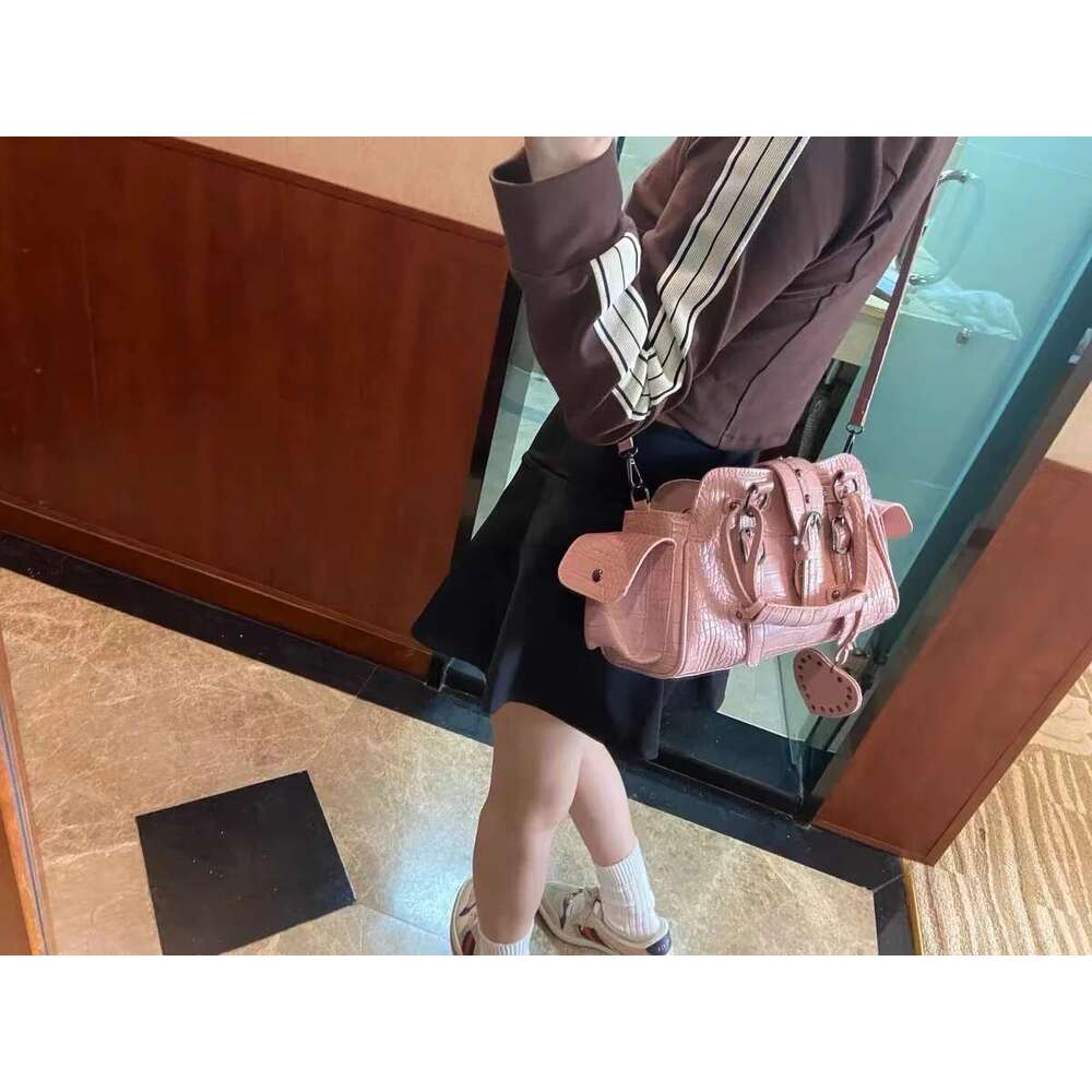 JIAERDI Vintage Pink Messenger Women Y2k Grunge Rivet Handle Crocodile Designer Female Fairycore Aesthetic Bag