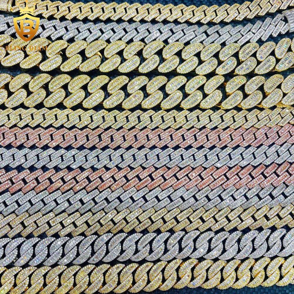 Blingdiam Jewelry Fashion Cuban Chain Necklace 12mm 14mm 15mm 20mm 5A+ Moissanite Diamond Cuban Link Chain