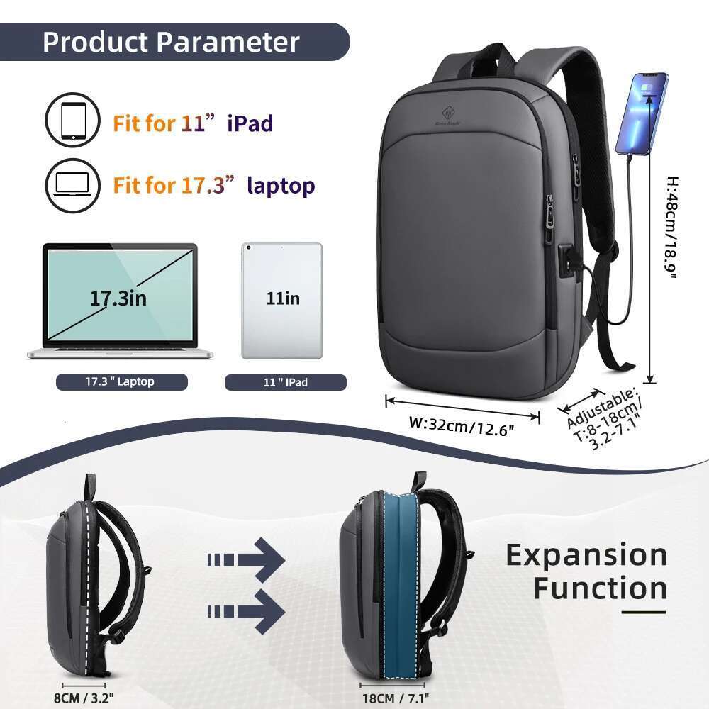 Designer bag HcanKcan Men's Expandable Multifunction 17.3inch Laptop Fashion Waterproof Travel Backpack Lightweight Business Bag