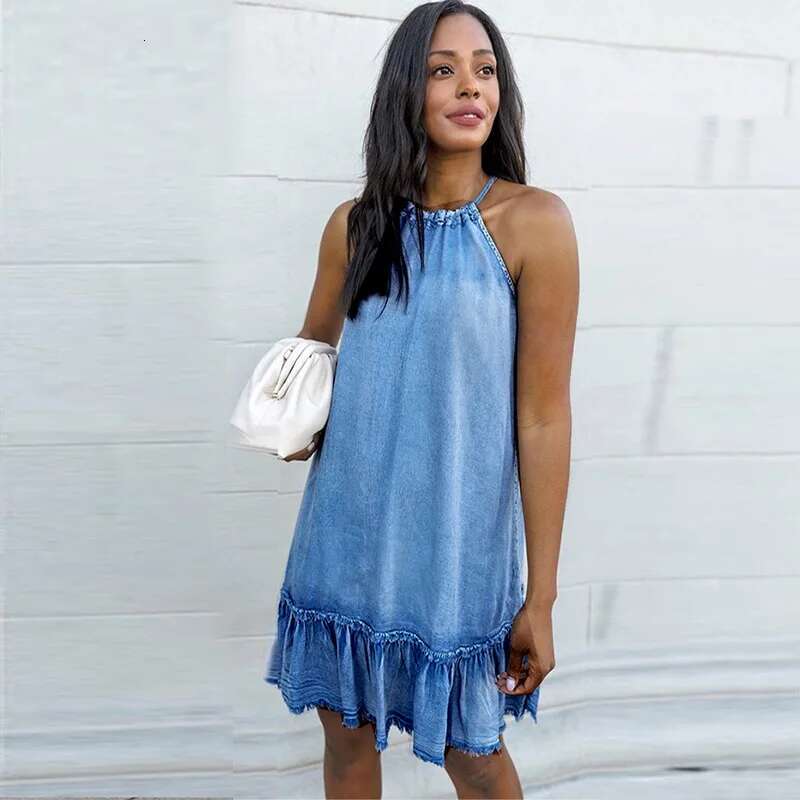 Dongdumaoyi Summer Backless Denim Halter Dress Women S Clothing D