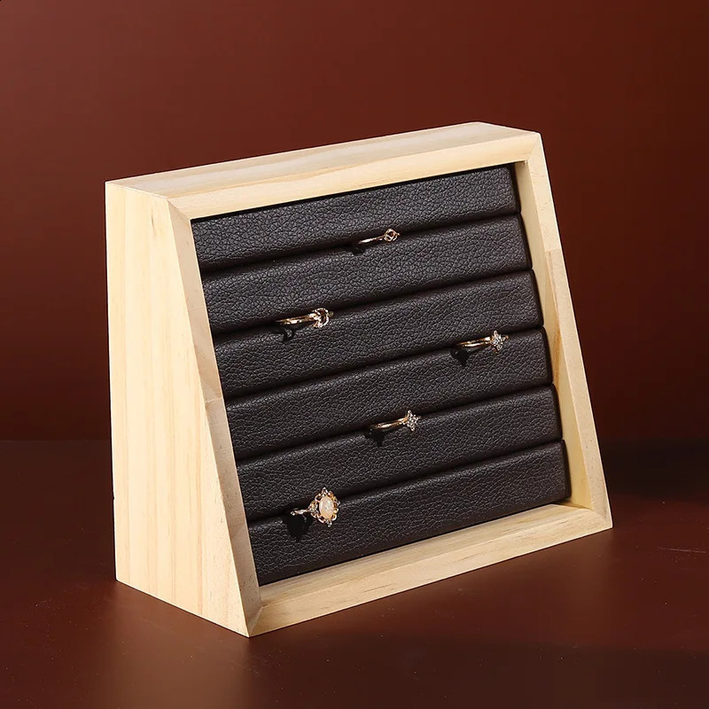 1pc Wood Jewelry Display Tray Pendant Earrings Stand Holder Ring Cases Box Desktop Jewellery Storage Rack Counter Showcase Props 250424