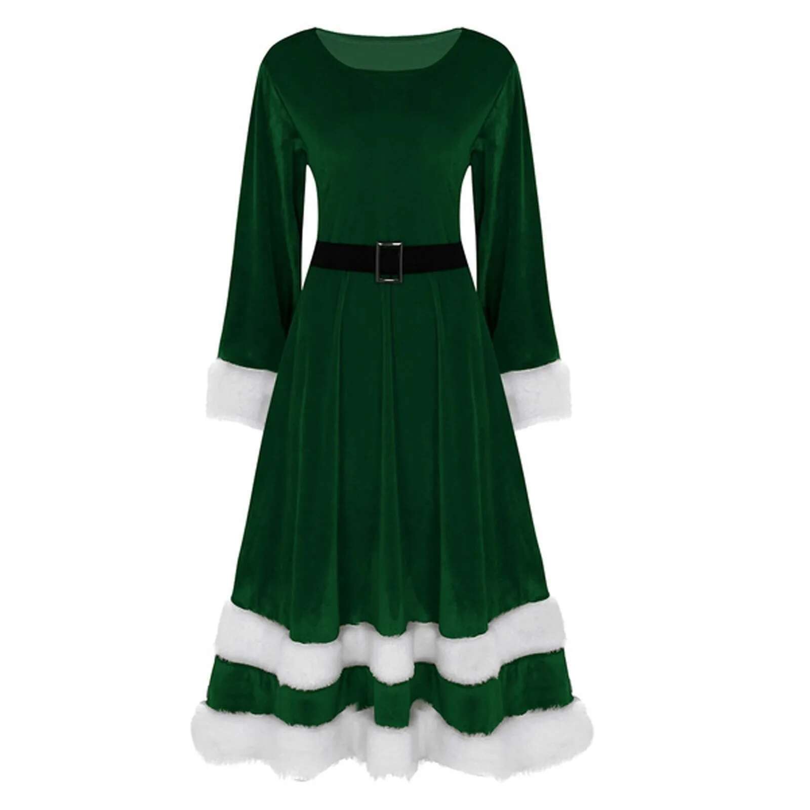 Dongdumaoyi Womens Mrs Santa Claus Costume Plus Size Velvet Long Sleeve Dress With Belts Female Cosplay Suit Christmas Fancy