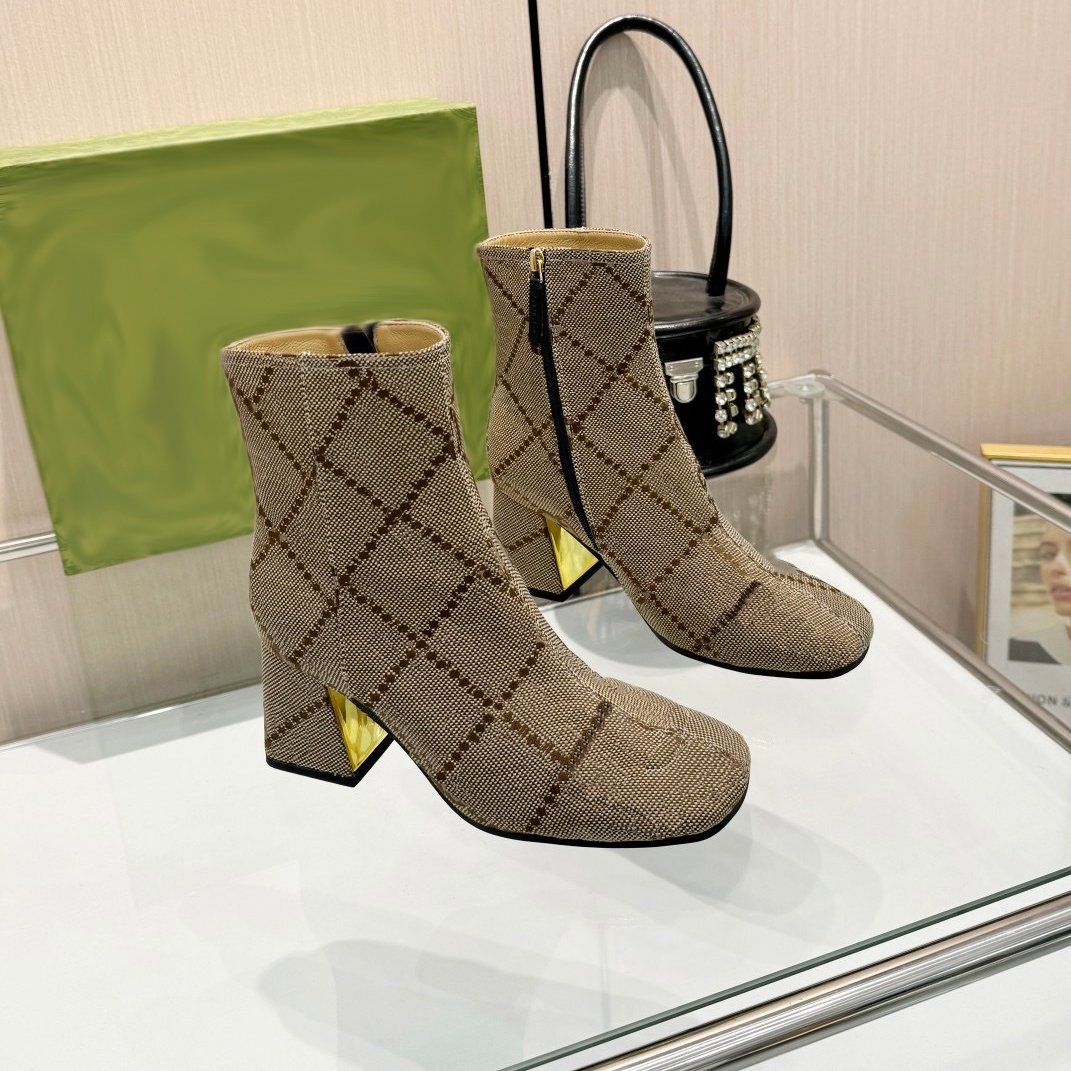 Luxury Ankle Boots Leather Star Woman shoe Spring Designer Boots Chunky Heel square toe leather Short Ankle Exquisite Woman Shoes Cowboy Booties kitten heel boot