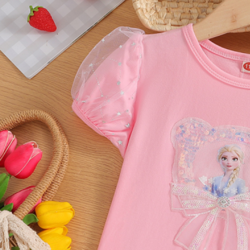 DISNEY baby clothes kids designer clothes Frozen Elsa princess Summer lightweight children baby girl round neck top comfortable soft label-free design
