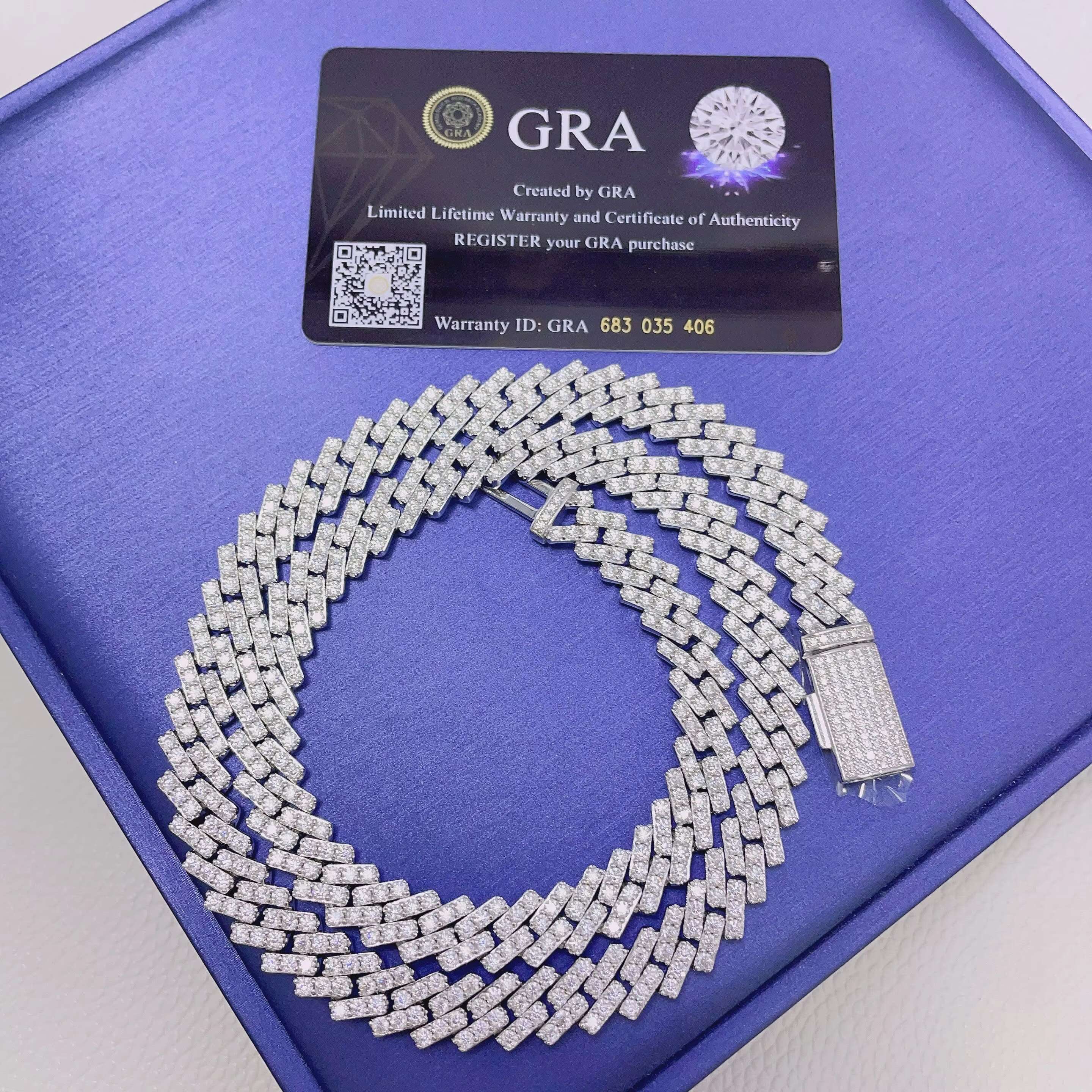 Pass Diamond Tester 8mm 10mm Hiphop Chain Bling Iced Out Silver Moissanite Cuban Link Chain