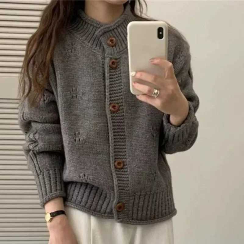 Zjaiss 2025 Autumn Winter New Loose Coats Korean Style Vintage Cardigan Women Casual Stand Collar Knitted SweaterT251125