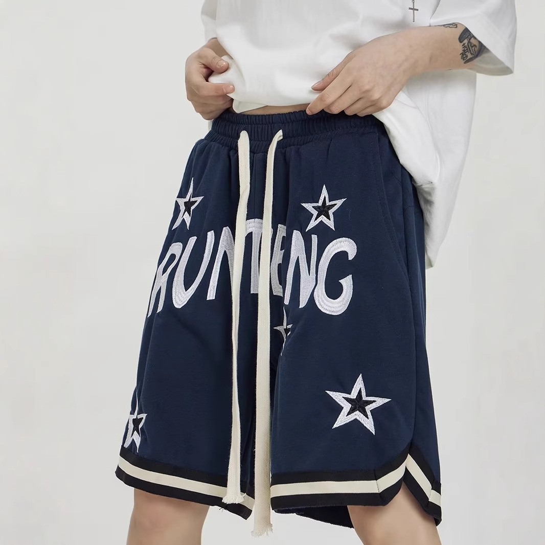American basketball shorts men's summer trendy brand star embroidered five quarter high street sports casual pants