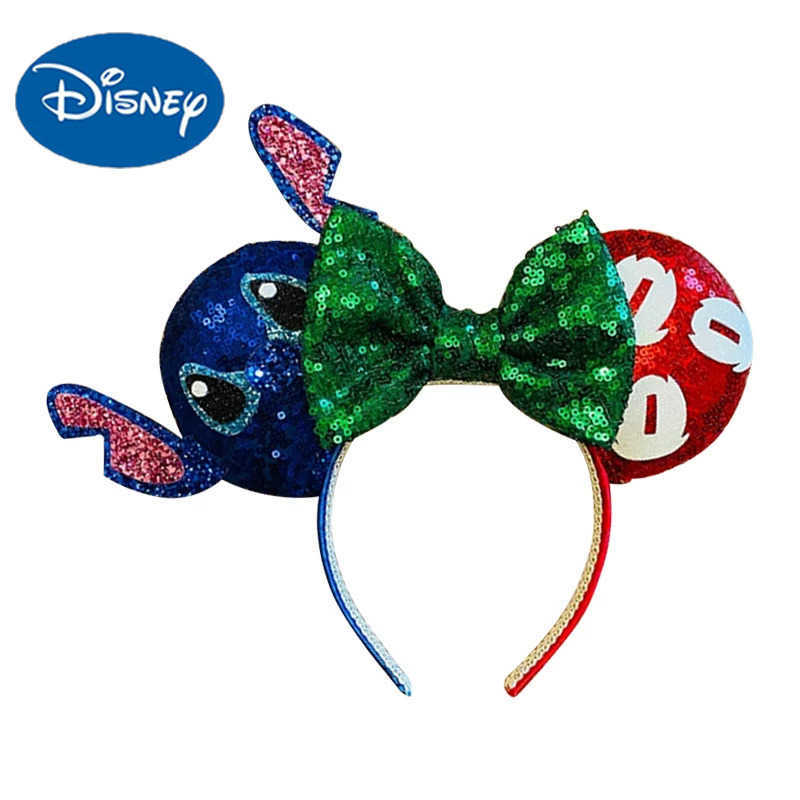 Disney Lilo Stitch Girls Headbands Green sequins Bow Headbands Childrens Cartoon Leaf Hair Accessories Womens Sewing Headbands X250425