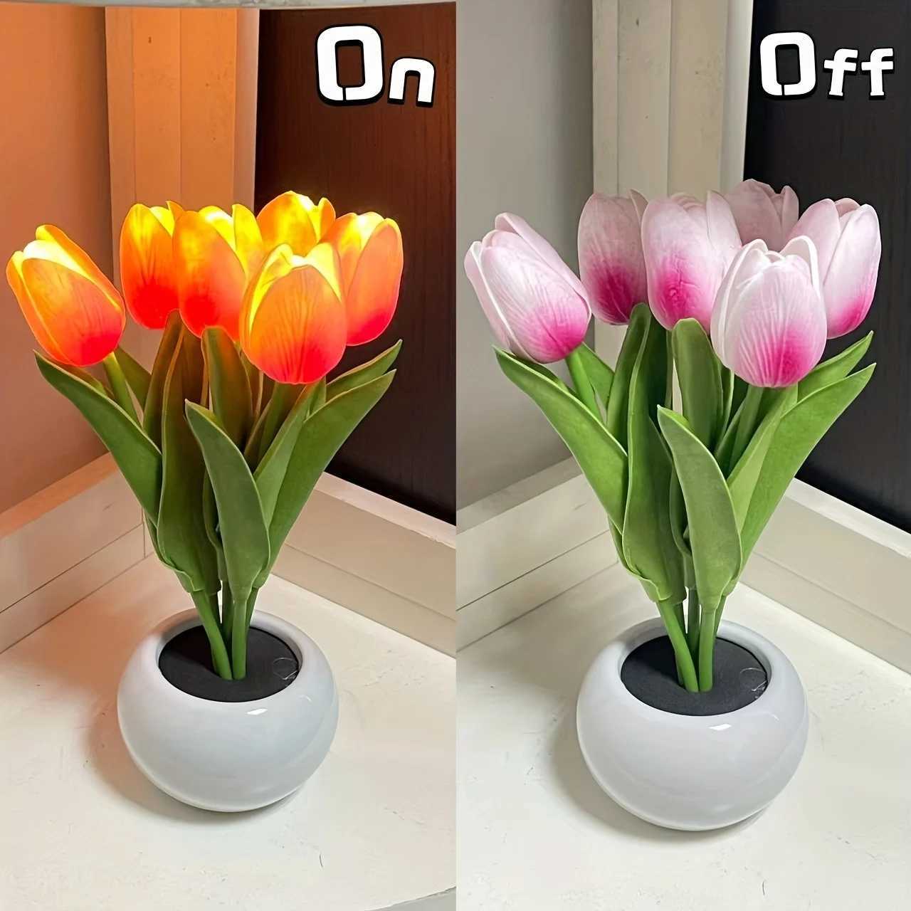 1 PC Tulip LED Night Light Bedside Bedroom Atmosphere Light Simulated Bouquet Light Best Mothers Day Gift Birthday GiftM251125