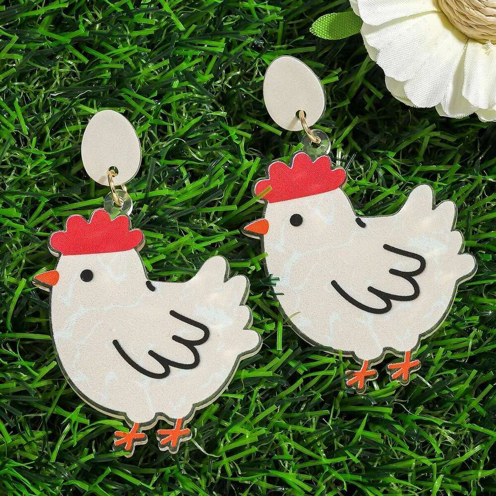 Adorable Acrylic Chicken Hen Egg Dangle For Women Simple Designed Animal Drop Earrings Creative Personality Decoration