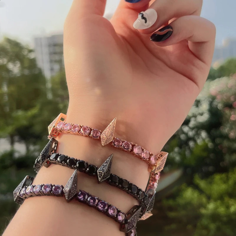 5MM Rrainbow CZ Tennis Chain Miniature Pave Cube Zirconia Spike Charm Rock Punk Hip Hop Mens Ice Out Bracelet 250422