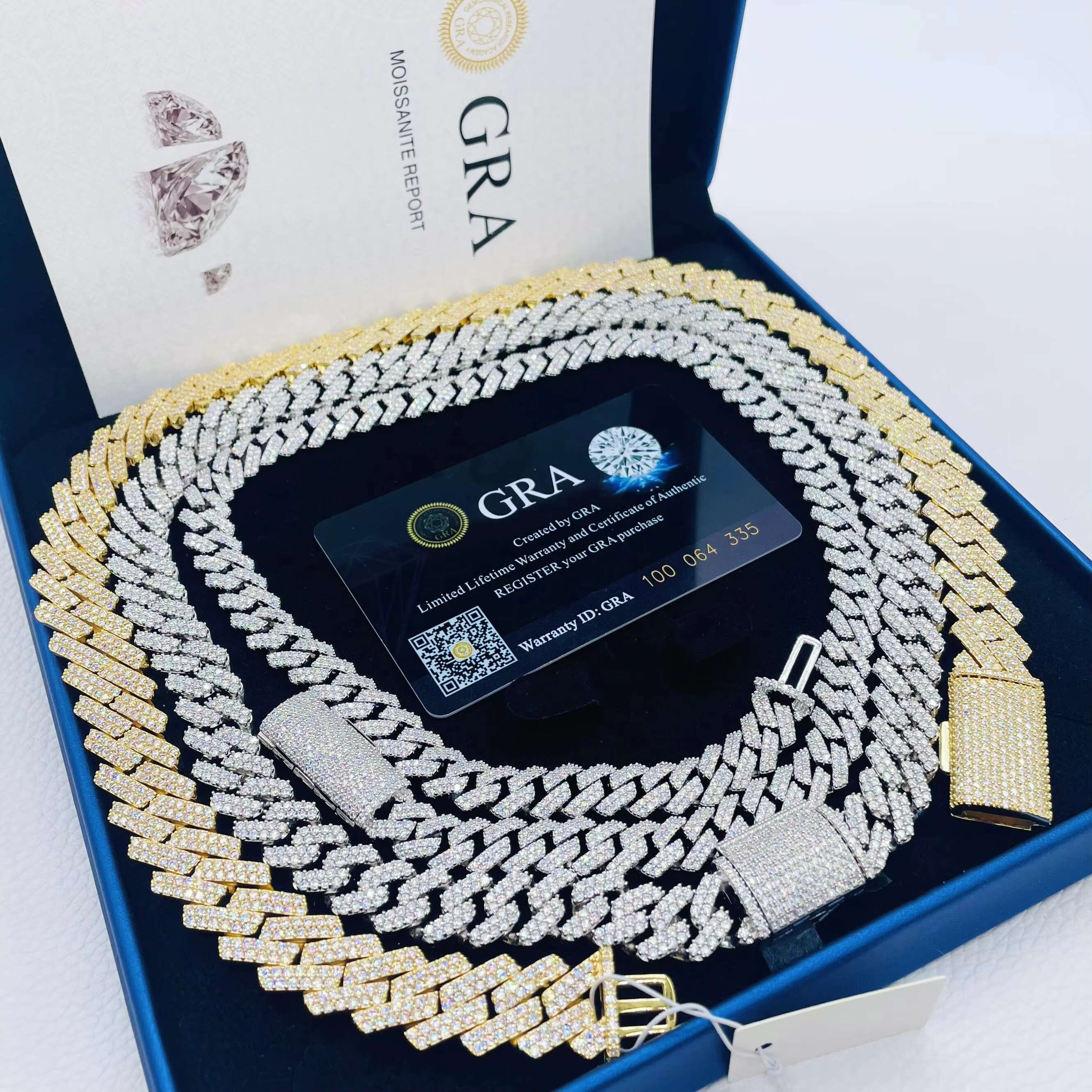 Hand Setting Moissanite Jewelry 10mm 12.3mm 15mm Hiphop Chain S925 Iced Out Two Rows VVS Diamond Cuban Link Chain