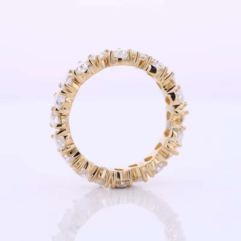 Shinny 14 k Yellow Gold Full Setting Pear Shape Moissanite Eternity Ring