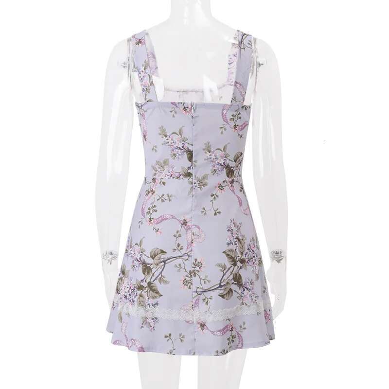 Dongdumaoyi Townlike Print Waist Wrap A Line Dress Women Spaghetti Strap Mini Spring Summer Lace Side Sexy Party Dresses
