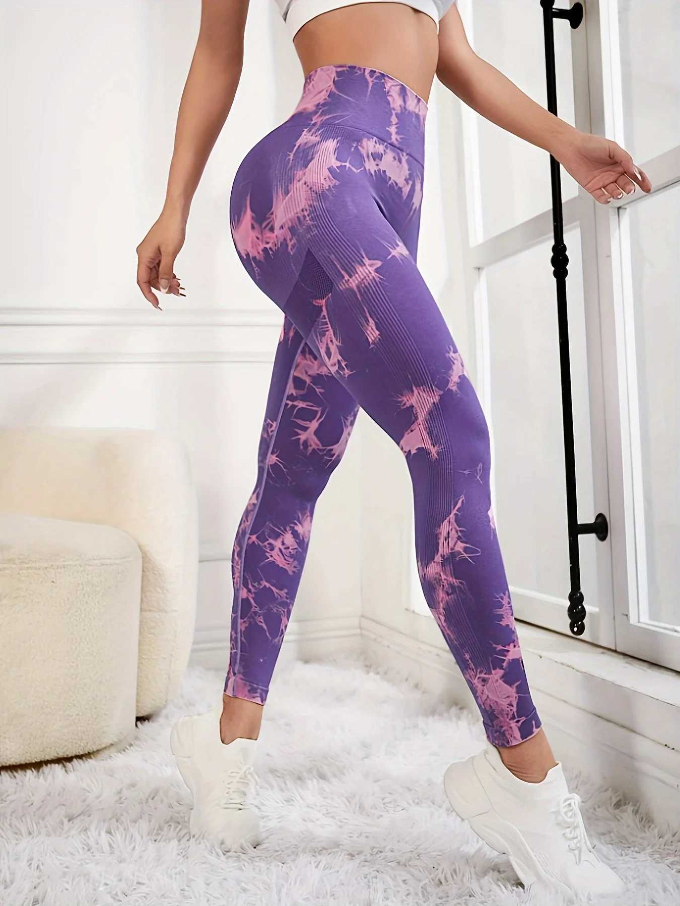 High waist and hip lifting tie dye sports and fitness yoga pantsC250425