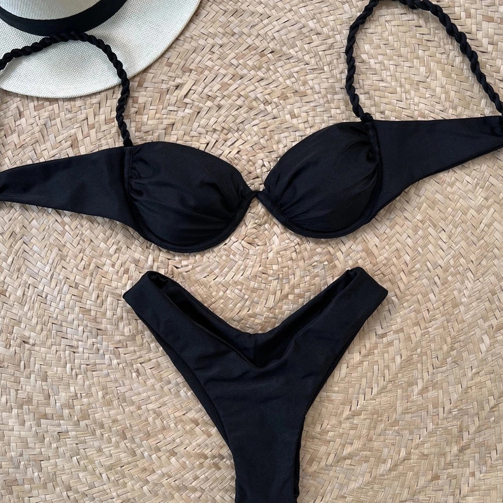 2025 New Designer Sexy Bikini Women's Steel Toe Bikini Dragon Split Swimsuit Luxury Twisted Rope Beach Wear Mid Waist Swimsuit