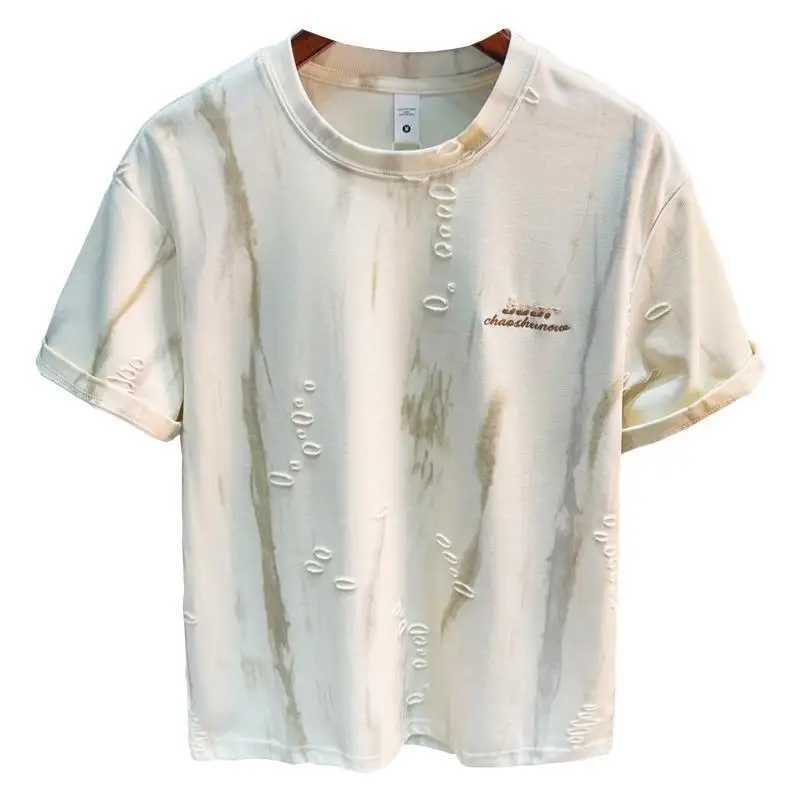 Loose half sleeved short sleeved mens summer T-shirt 2025 new fashion trend casual printed top W250425