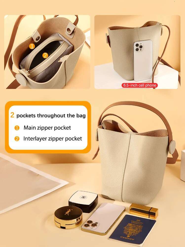 Zency Genuine Leather Large Shopper Shoulder Bag Female Simple High Quality Bucket Handbag Tote Underarm Women Long Strap Bags