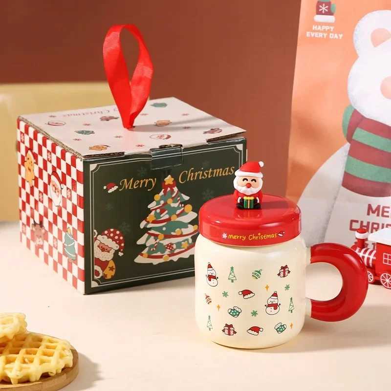 Christmas gifts Ceramic cups with LIDScartoon mugs spoons high appearance level creative New Year gifts and souvenirs Y251125