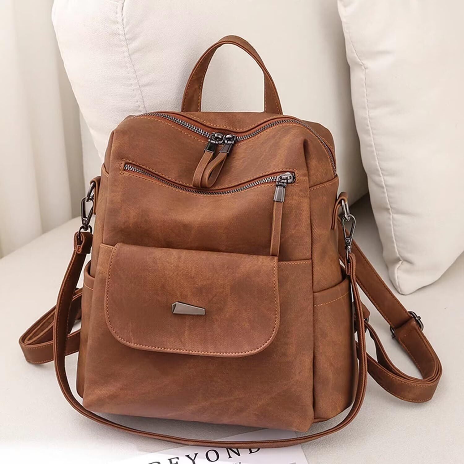 WYFJNX PU Leather Purse For Women Fashion Multipurpose Design Handbag Ladies Shoulder Bags Travel Backpack Brown