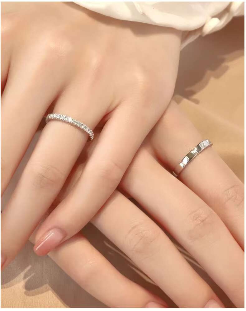 S925 Sterling Silver Sparkling Niche Couple Wedding Ring Moissanite Diamond Ring Female Versatile Pair of Rings