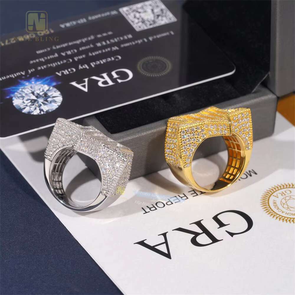 Luxury Fashion Jewelry 925 Sterling Silver VVS Baguette Moissanite Diamond Men Rings Hiphop Bling Iced Out Star Ring