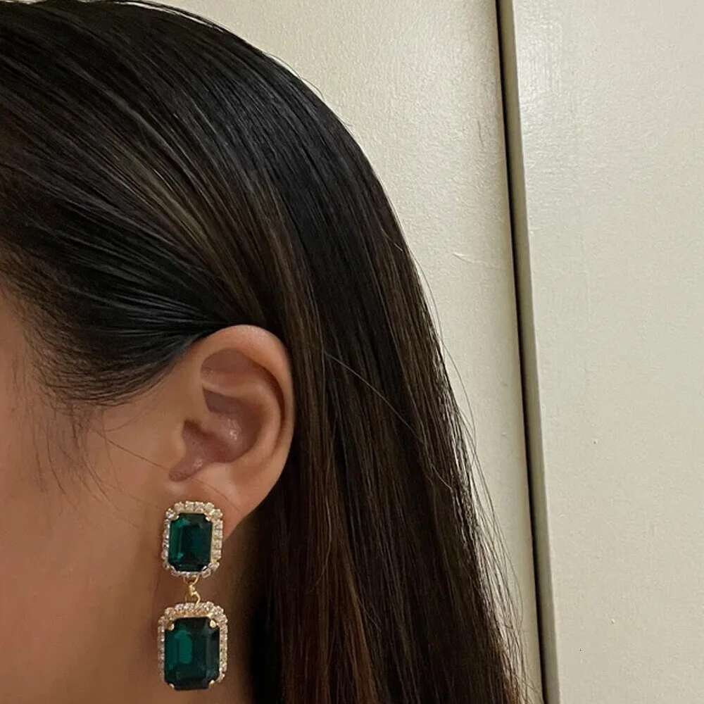 Stonefans Red Crystal Dangel for Women Wedding Square Rhinestone Drag Queen Earrings 2023 Fashion Ear Jewelry