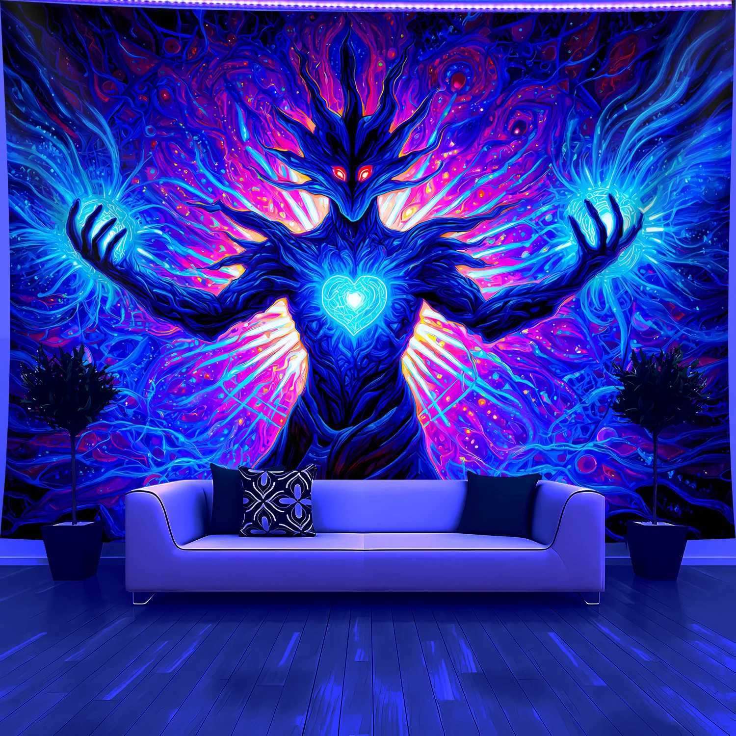 VIKAMA Fantasy Heartlight Creature Tapestry Red Eyes Blue Heart Mysterious Living Room Decor Theme Feature Wall Room AccentM251125