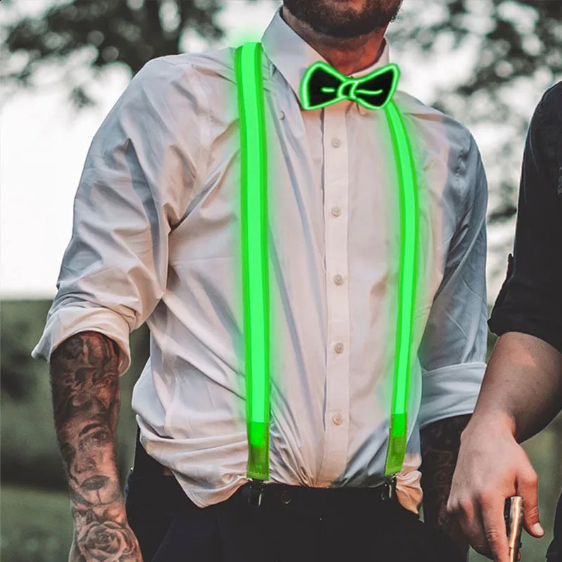 2PCS LED Suspenders with Bow Tie Party Supplies Festival Halloween Wedding Party Accessories Glow-in-the-dark Bright Materials 250425