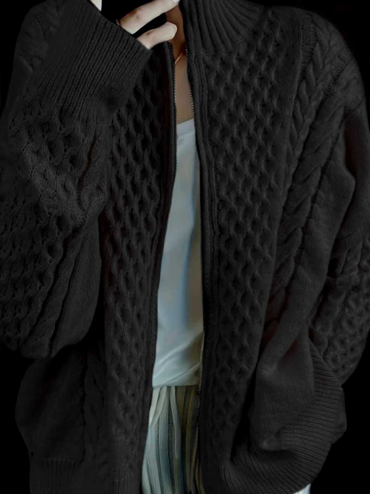 High Neck Knitted Cardigan Womens New Autumn Winter Fashion Warm Elegant Cardigan Solid Color Sweater Jacket Street WearT251125