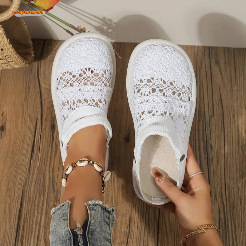 Summer Sweet Closed Toe Breathable Women Shoes Soft Sole Lightweight Flat Sandals Lace Outdoor Casual Slides ddmykukumalu