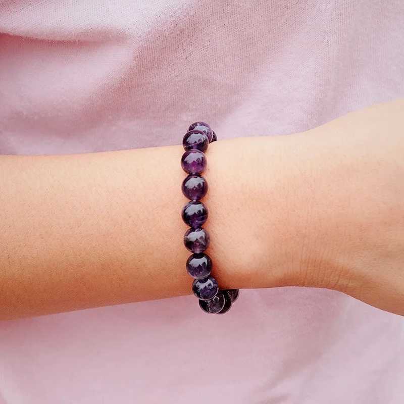 100 Natural Amethysts Bracelet Women Men 4/6/8/10/12mm Dark Purple Stone Beaded Braslet Couple Brazalete Gifts For Lover Joias J251125