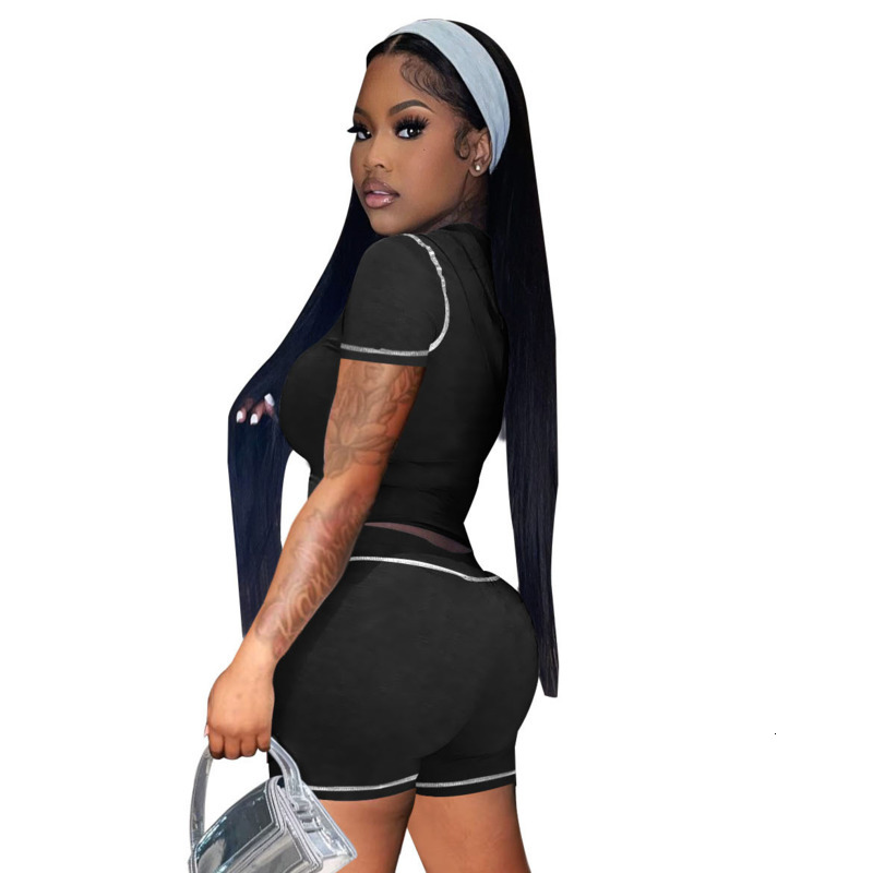 Women Tracksuits Two Pieces Set 2025 New Fashion Summer Zipper Hooded Cardigan High Elasticity Sports Casual Short Sleeve Shorts Hot Girl Sportwear