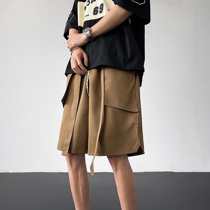 Casual lazy men's solid color five quarter casual pants new youth trend summer temperament loose fit