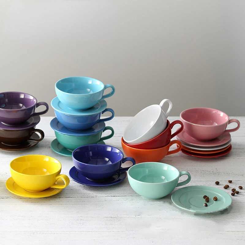 240ML Cappuccino Cups with SaucersDouble Ceramic Mug Espresso Tea Cup Set Cold/Hot Assorted Colors Drinking Utensils for Cafe Y251125