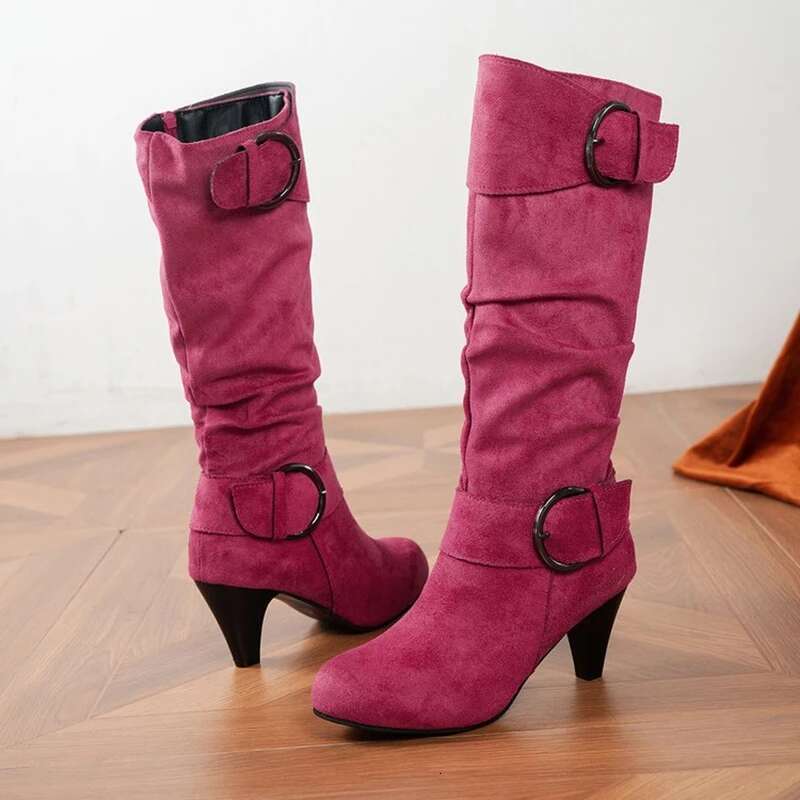Winter New High Heels Comfortable Sexy Shoes Wear-Resistant Pointed Side Zipper Fashion Solid Color Women's Boots