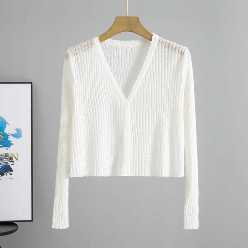 Womens Designer Clothing Solid Color Slim Fit Cardigan Knitted Jacket for Womens Summer New Outfit Thin Style Sun Protection Shirt Versatile Short Top
