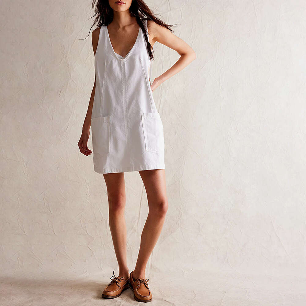 European and American Summer Women's Denim Strap Pocket Adjustable Mini Dress Multi Color 2025 New Casual Fashion Trendy Clothing