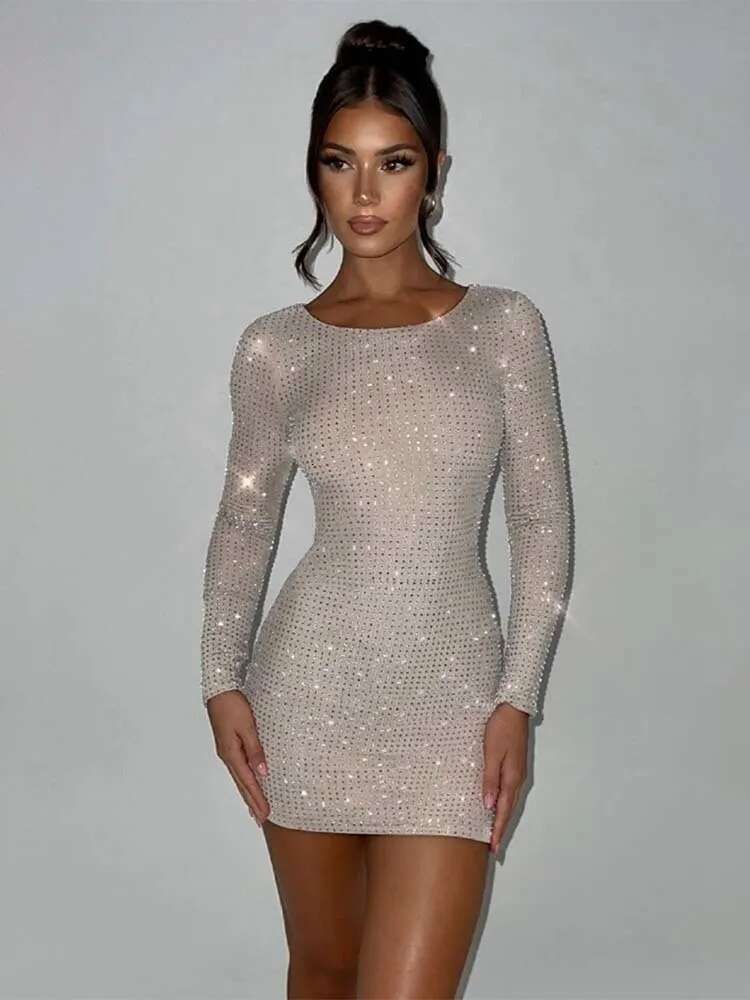 Dongdumaoyi Townlike Hot Diamonds Nightclub Sexy Party Dress Women Mini Autumn Winter Slim Bodycon Dresses
